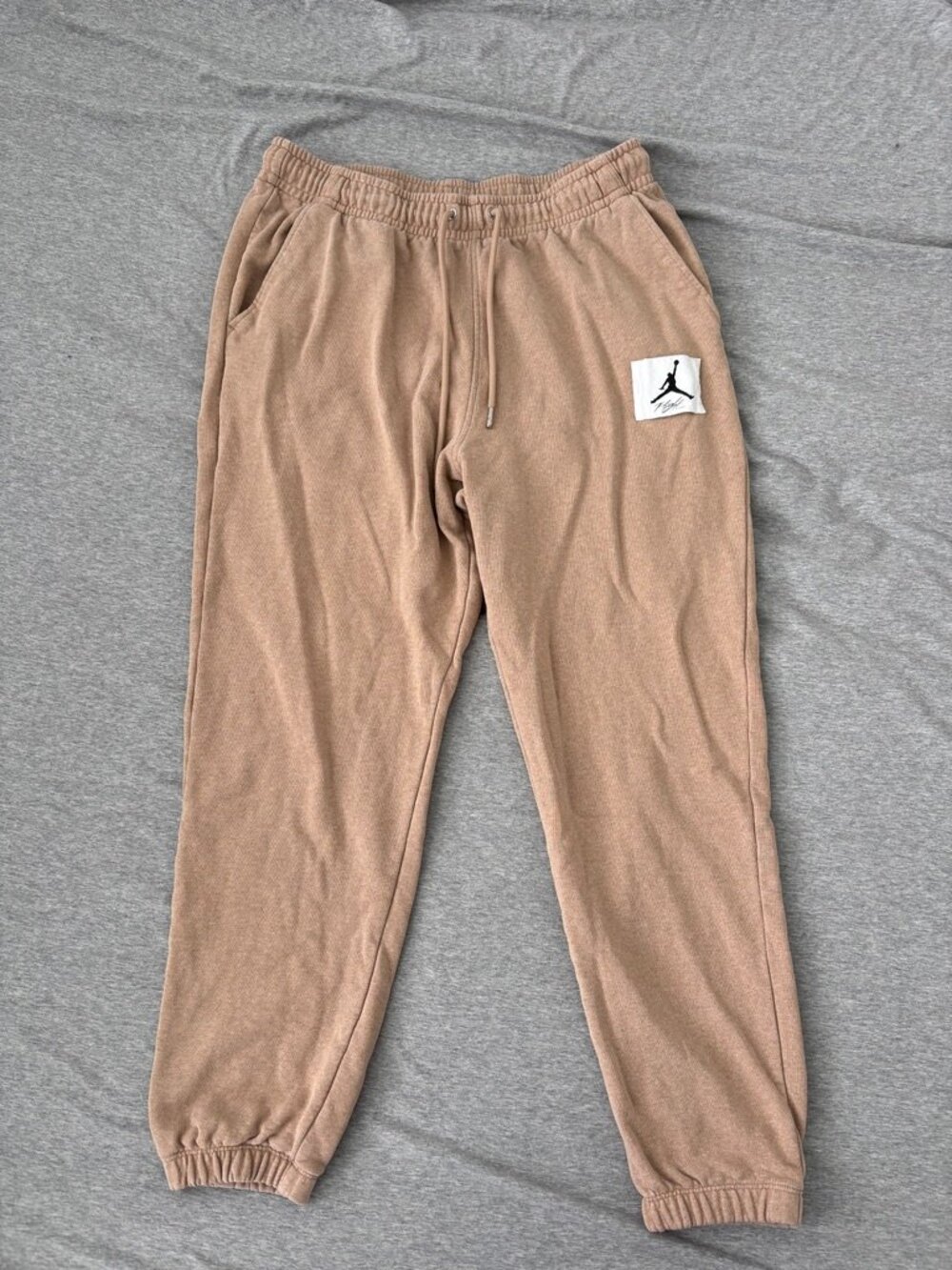 Jordan Flight Fleece Joggers Mens L Tan Washed Statement Sweatpants Zip Pocket
